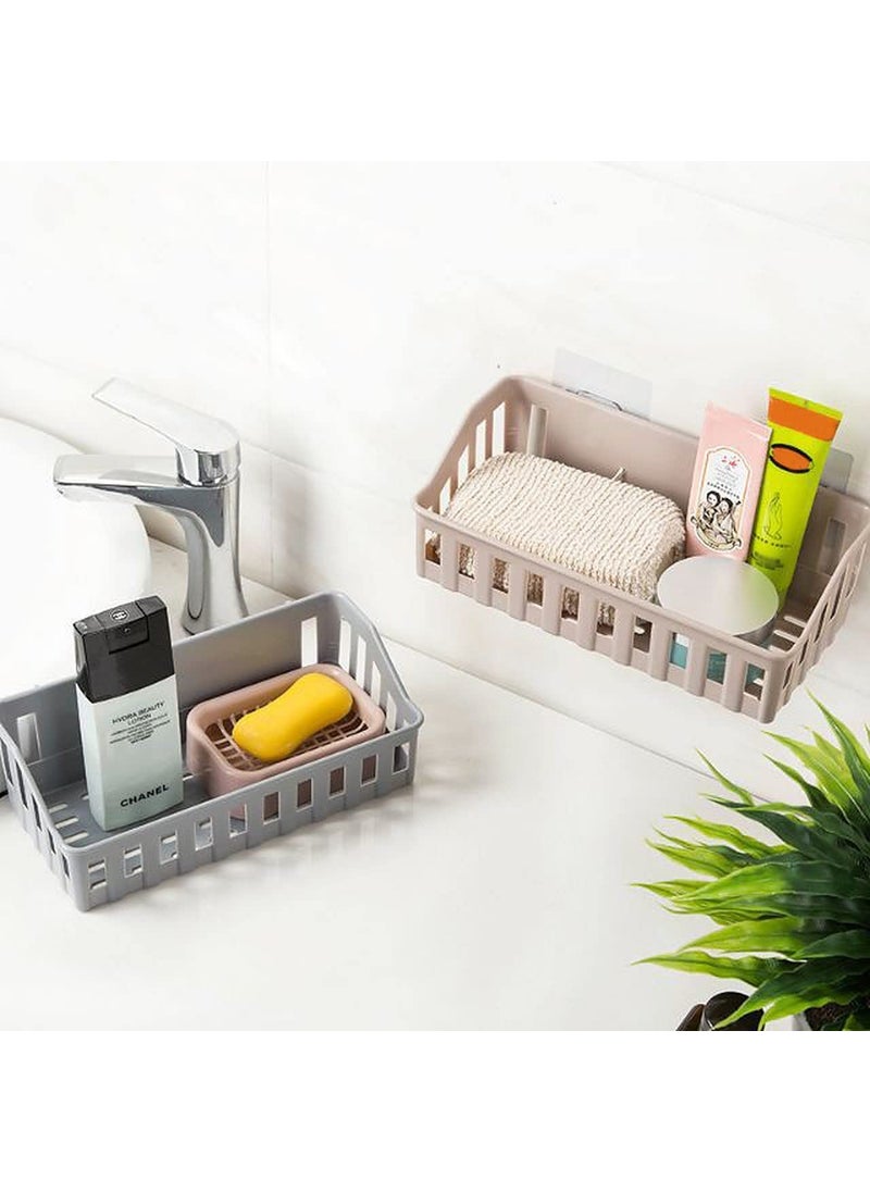 wolpin Plastic Rectangular Multipurpose Wall Shelves Shelf Self-Adhesive Sticker Hooks Wall Holder Bathroom Storage Rack Box Strong Shower Rack Shelf - Multicolor (2 Pieces)