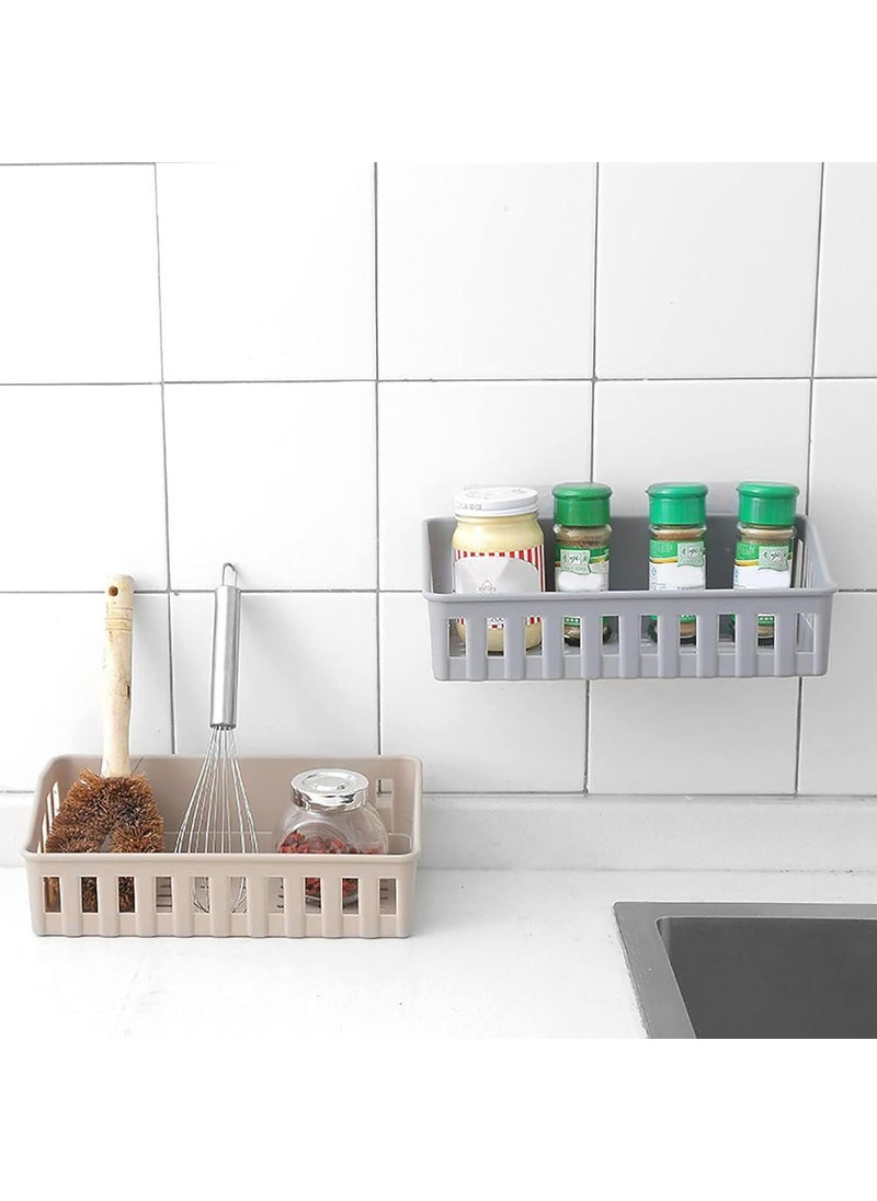 wolpin Plastic Rectangular Multipurpose Wall Shelves Shelf Self-Adhesive Sticker Hooks Wall Holder Bathroom Storage Rack Box Strong Shower Rack Shelf - Multicolor (2 Pieces)