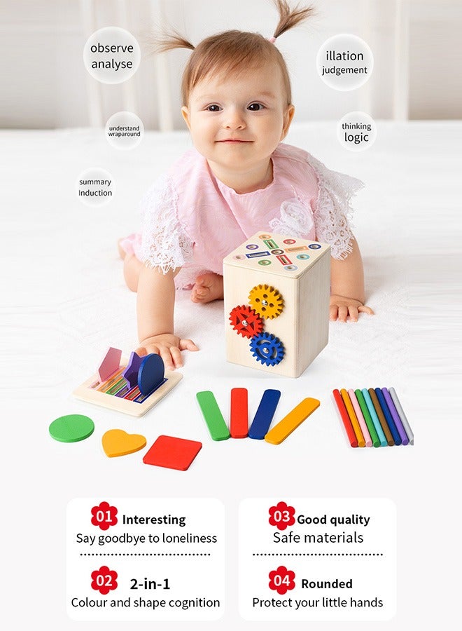ملقط لعبة مونتيسوري خشبية - تركيب الأشكال والألوان مع تروس ودلو تخزين، ألعاب تعليمية آمنة للأطفال من 1-3 سنوات - Image 2