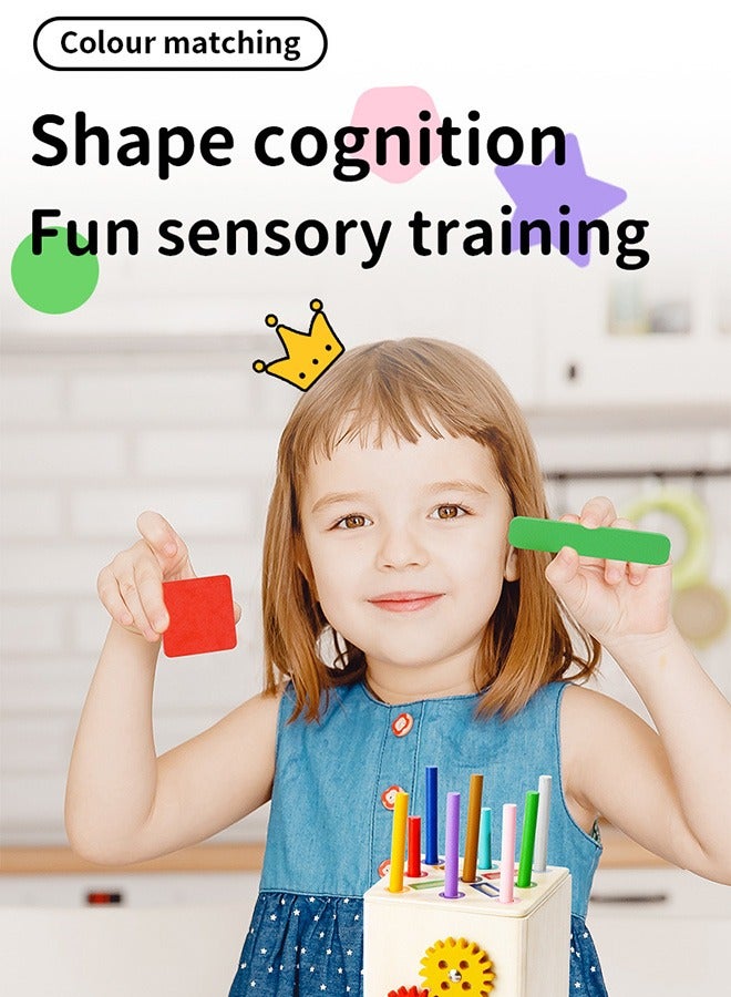 ملقط لعبة مونتيسوري خشبية - تركيب الأشكال والألوان مع تروس ودلو تخزين، ألعاب تعليمية آمنة للأطفال من 1-3 سنوات - Image 4