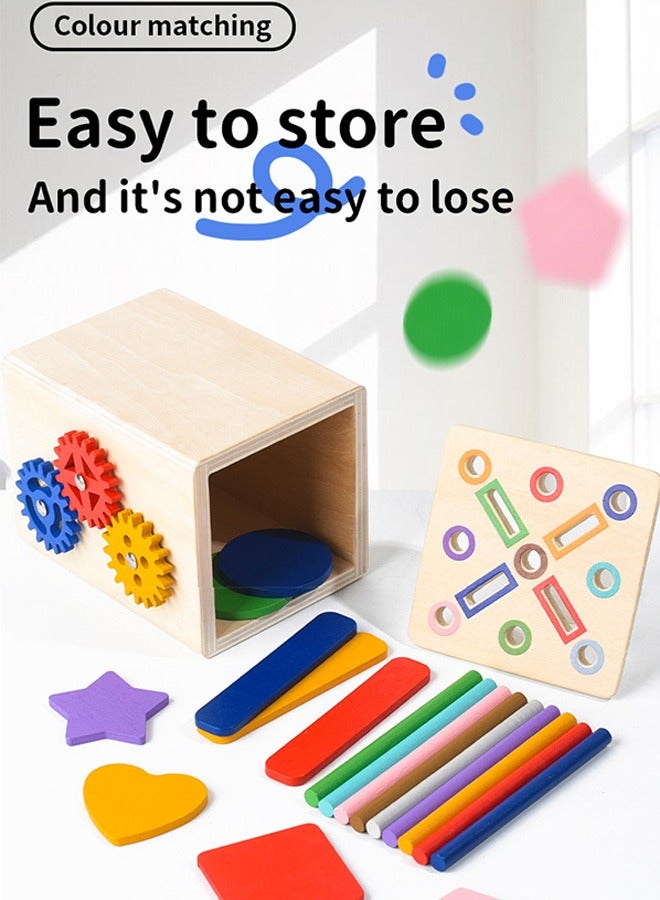 ملقط لعبة مونتيسوري خشبية - تركيب الأشكال والألوان مع تروس ودلو تخزين، ألعاب تعليمية آمنة للأطفال من 1-3 سنوات - Image 5