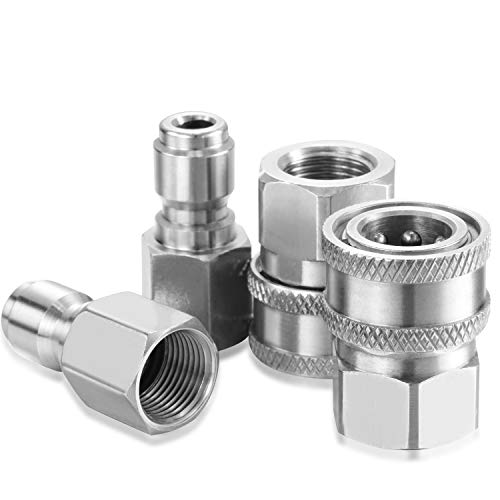 Hotop 2 Sets Hotop NPT 3/8 Inch Stainless Steel Male and Female Quick Connector Kit Pressure Washer Adapters (Internal Thread) - Image 5