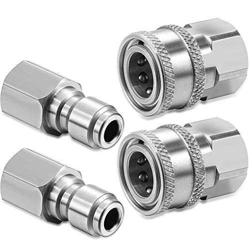 Hotop 2 Sets Hotop NPT 3/8 Inch Stainless Steel Male and Female Quick Connector Kit Pressure Washer Adapters (Internal Thread) - Image 1