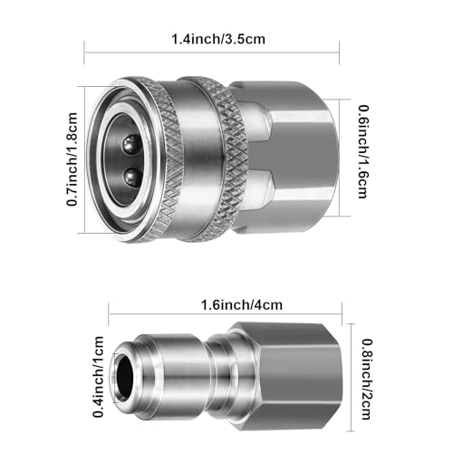 Hotop 2 Sets Hotop NPT 3/8 Inch Stainless Steel Male and Female Quick Connector Kit Pressure Washer Adapters (Internal Thread) - Image 2