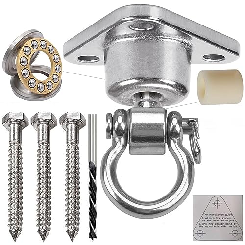 GW Gwongvvei Silent Bearing Swing Hanger Heavy Duty SUS Rust Proof 1500LB Capacity 360 Degree Rotation Playground Porch Yoga Sandbag Gym 3 Wooden Screws - Image 1