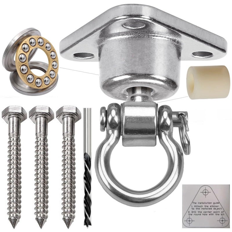 GW Gwongvvei Silent Bearing Swing Hanger Heavy Duty SUS Rust Proof 1500LB Capacity 360 Degree Rotation Playground Porch Yoga Sandbag Gym 3 Wooden Screws - Image 3