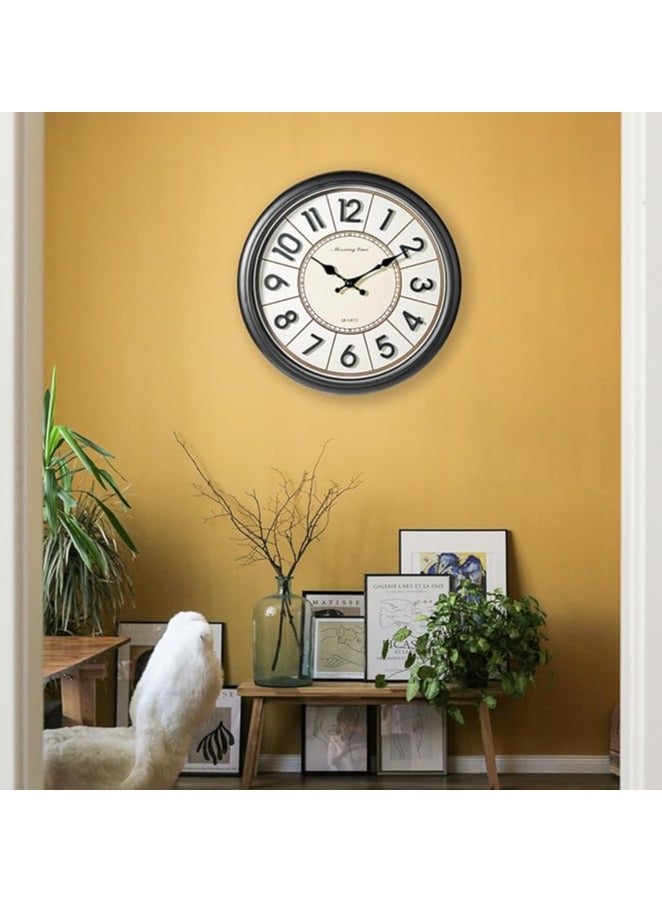 Raxoom ساعة حائط تاهيتكا، 40 سم، دائرية مع أرقام ثلاثية الأبعاد، ساعة حائط كبيرة صامتة، تعمل بالبطارية، ديكور حديث للمنزل، المكتب، وغرفة المعيشة - Image 1