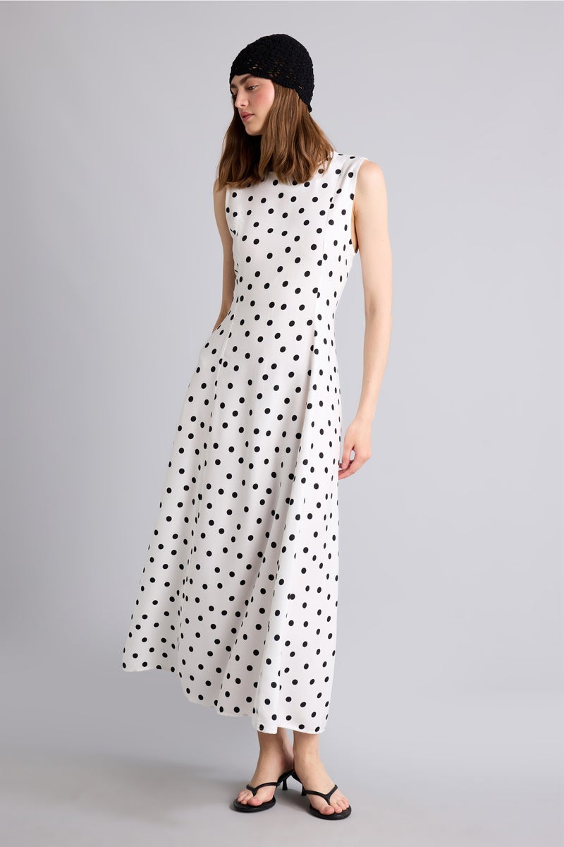 DeFacto Beige Woman Polka Dot Sleeveless Midi Dress Casual - Image 3