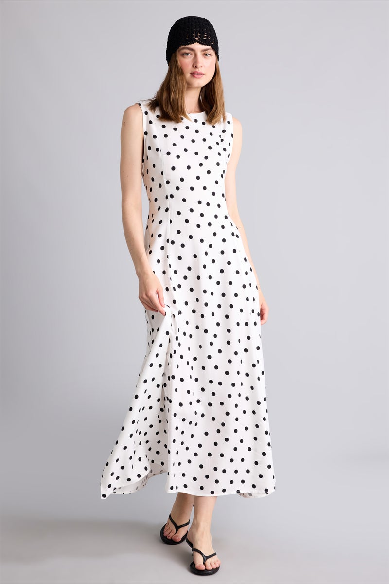 DeFacto Beige Woman Polka Dot Sleeveless Midi Dress Casual - Image 2