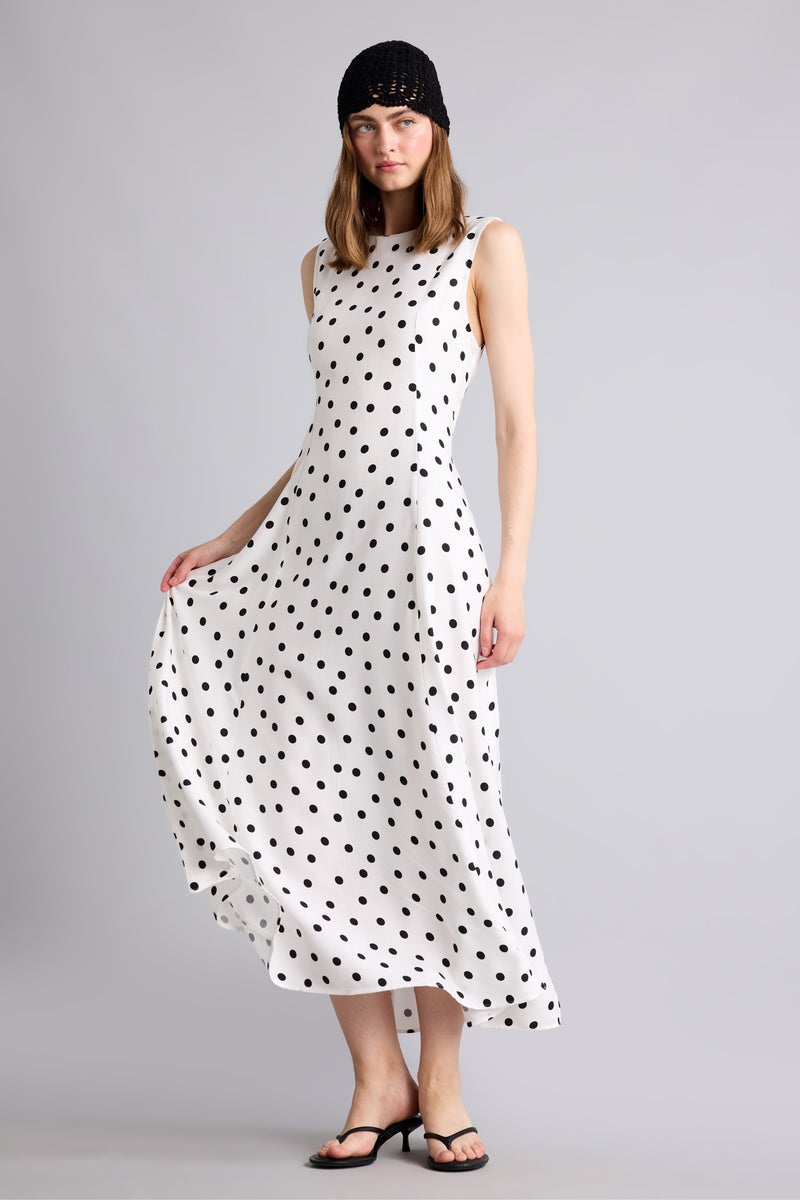 DeFacto Beige Woman Polka Dot Sleeveless Midi Dress Casual - Image 1