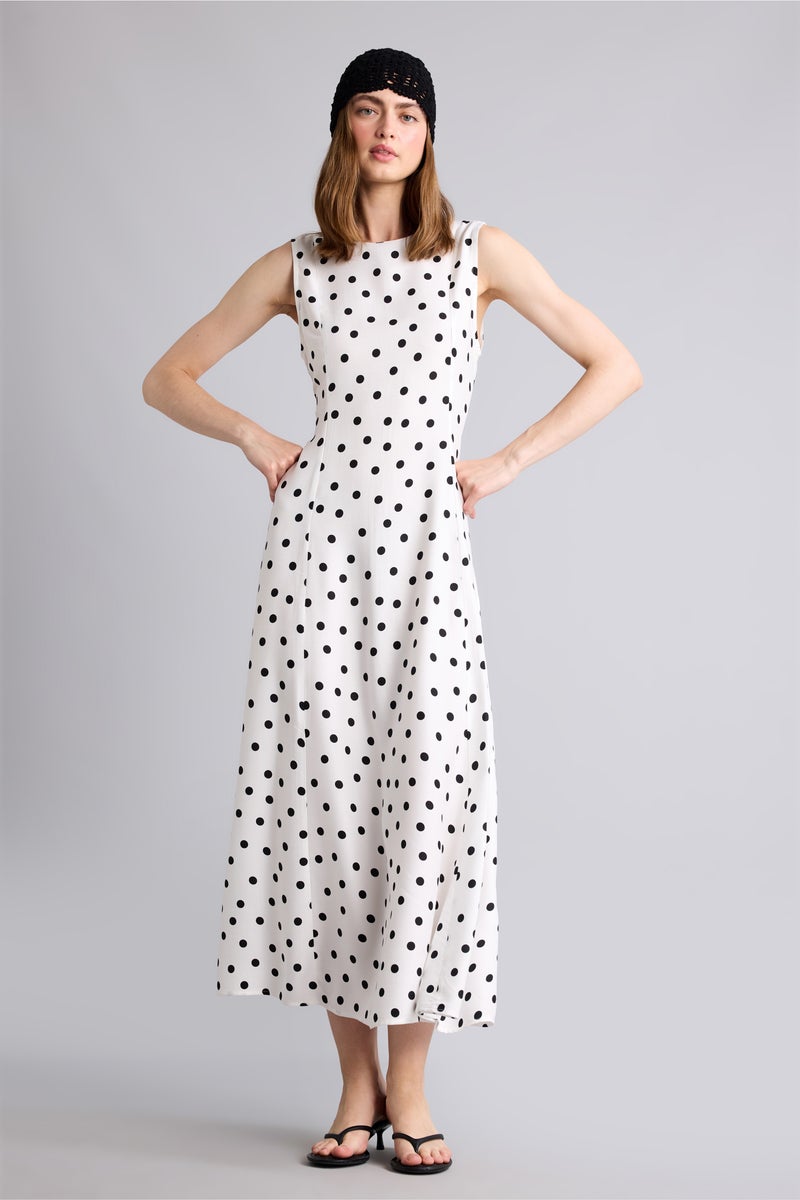 DeFacto Beige Woman Polka Dot Sleeveless Midi Dress Casual - Image 4