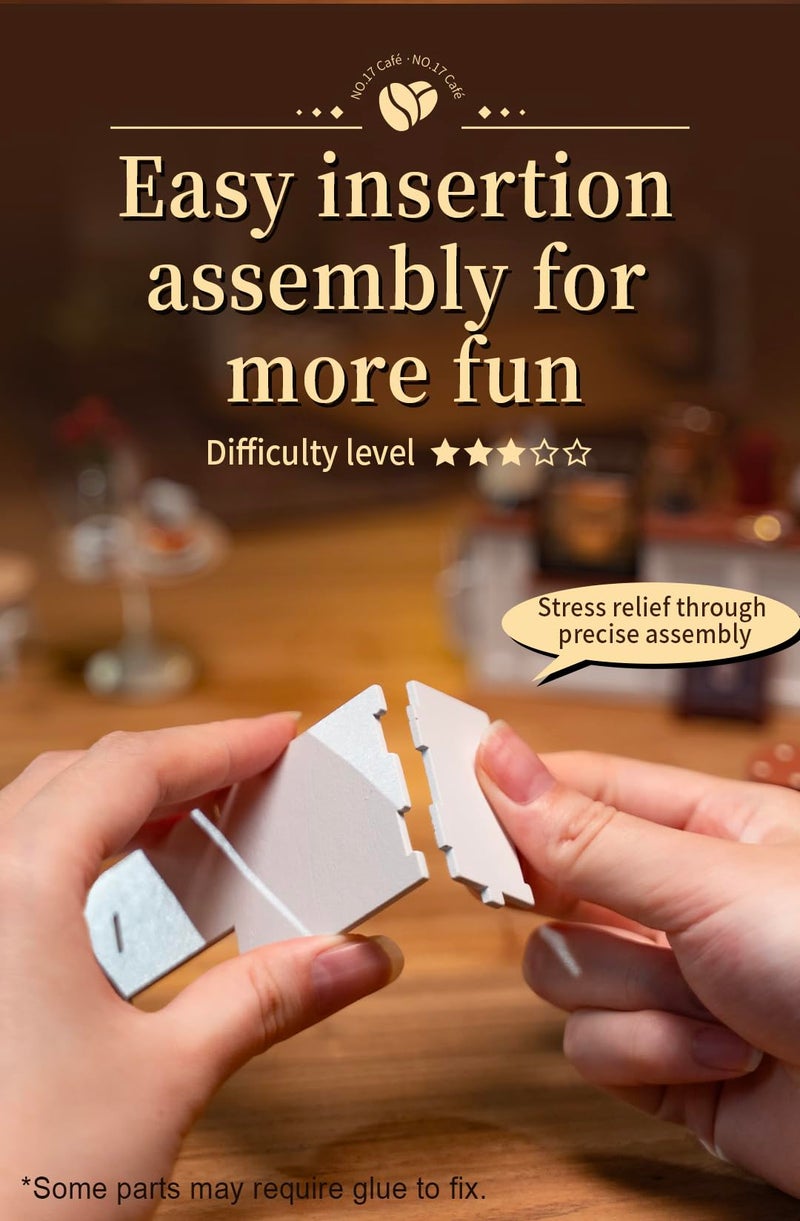 Rowood Coffee Miniature House Kit, DIY Miniature Dollhouse Kits Gifts for Adults to Build, Mayberry Street Miniatures, Wooden Adults Crafts, Mini Model Kits with LED, Birthday for Adult(NO.17 Cafe) - Image 5