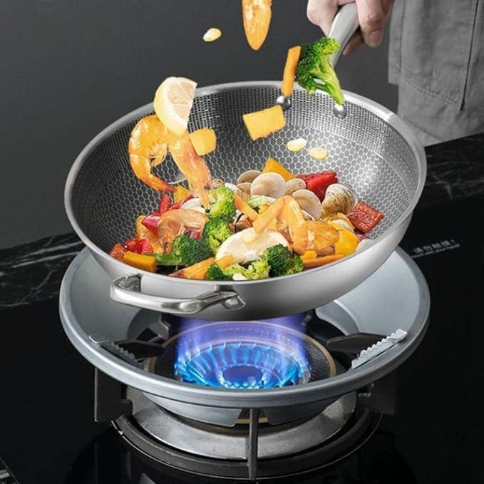 SWEEVAN Silver Gas Saver Burner Stand Gas Chula Burner Gas Saver Stand Jali Ring Fire Windproof Energy Saving Gas Chula Support Stand 4 Legs Supported for Indian Gas 07mm Pack of 2 Silver - Image 3