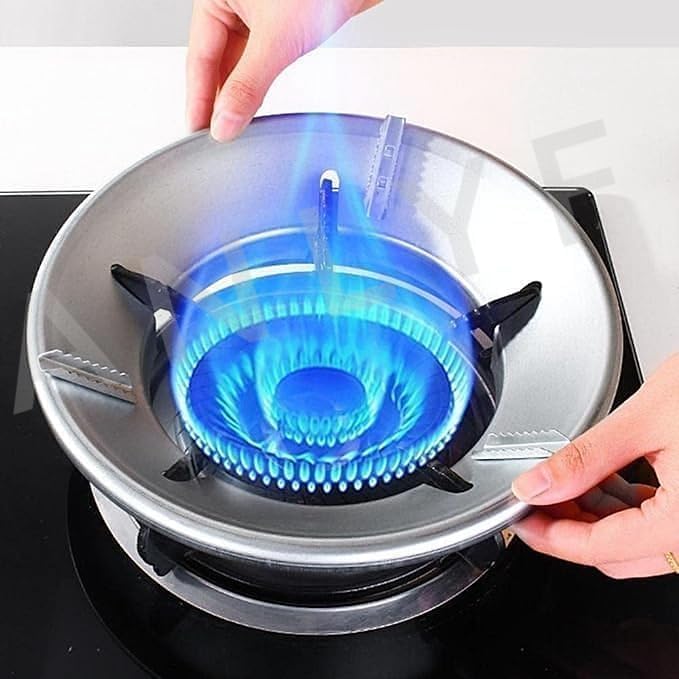 SWEEVAN Silver Gas Saver Burner Stand Gas Chula Burner Gas Saver Stand Jali Ring Fire Windproof Energy Saving Gas Chula Support Stand 4 Legs Supported for Indian Gas 07mm Pack of 2 Silver - Image 1