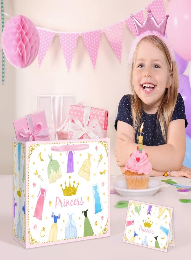 Reyoust 13” Large Princess Themed Gift Bags With Handles and Pink Wrapping Paper Greeting Card Crown Dress Design Gift Bag for Girls Birthday Party Baby shower Decor 1Pcs 13" L x 10.2" H x 4.9" W - Image 5