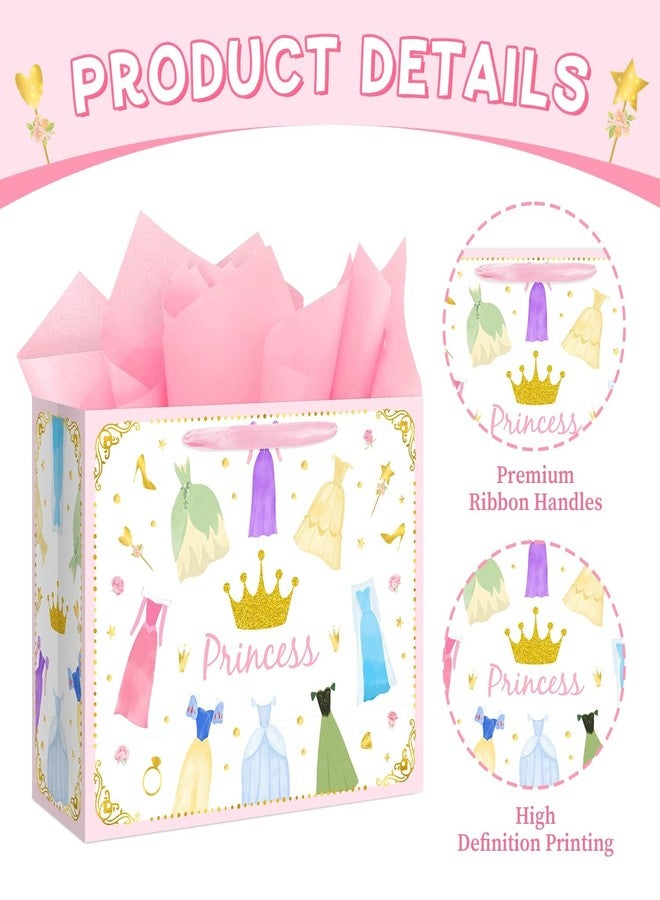 Reyoust 13” Large Princess Themed Gift Bags With Handles and Pink Wrapping Paper Greeting Card Crown Dress Design Gift Bag for Girls Birthday Party Baby shower Decor 1Pcs 13" L x 10.2" H x 4.9" W - Image 4