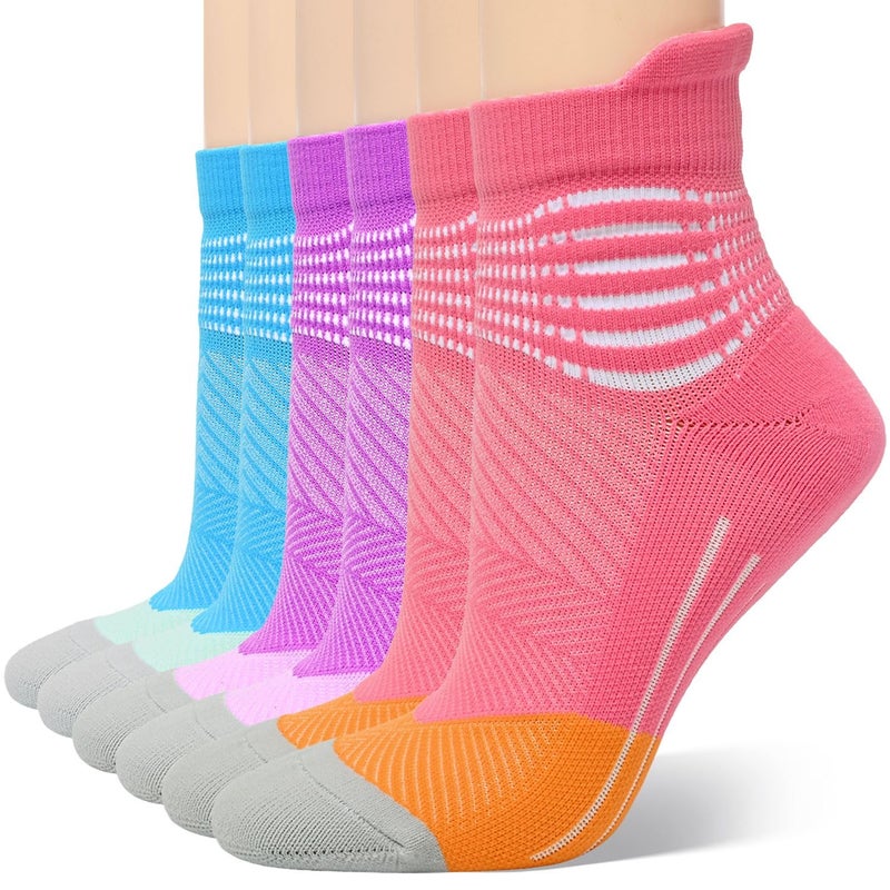IRAMY Compression Ankle Support Socks Women Coolmax Wicking Cushioned Athletic Plantar Fasciitis Relief 2/3/4 Pairs, Pink+purple+blue-3 Packs, M - Image 1