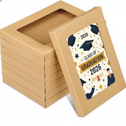 Chivertion 50 Pcs Greeting Card Storage Box Bulk Graduation Cardboard Cards Box with Transparent Window Kraft Paper Frame Photo Storage Envelope for Party 539 x 736 x 06 Inch - Image 1