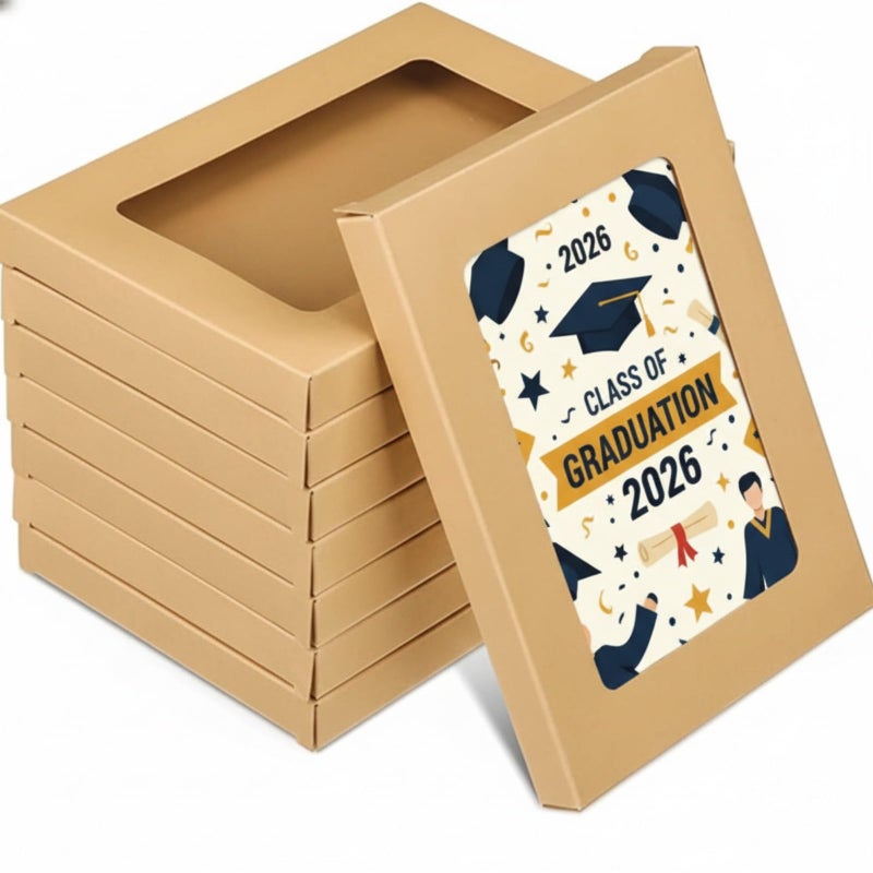 Chivertion 50 Pcs Greeting Card Storage Box Bulk Graduation Cardboard Cards Box with Transparent Window Kraft Paper Frame Photo Storage Envelope for Party 539 x 736 x 06 Inch - Image 2