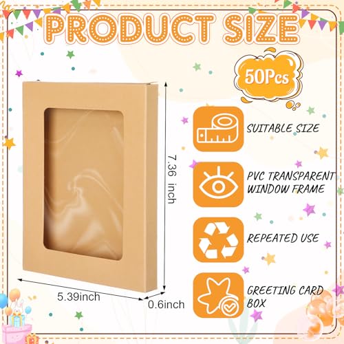 Chivertion 50 Pcs Greeting Card Storage Box Bulk Graduation Cardboard Cards Box with Transparent Window Kraft Paper Frame Photo Storage Envelope for Party 539 x 736 x 06 Inch - Image 3