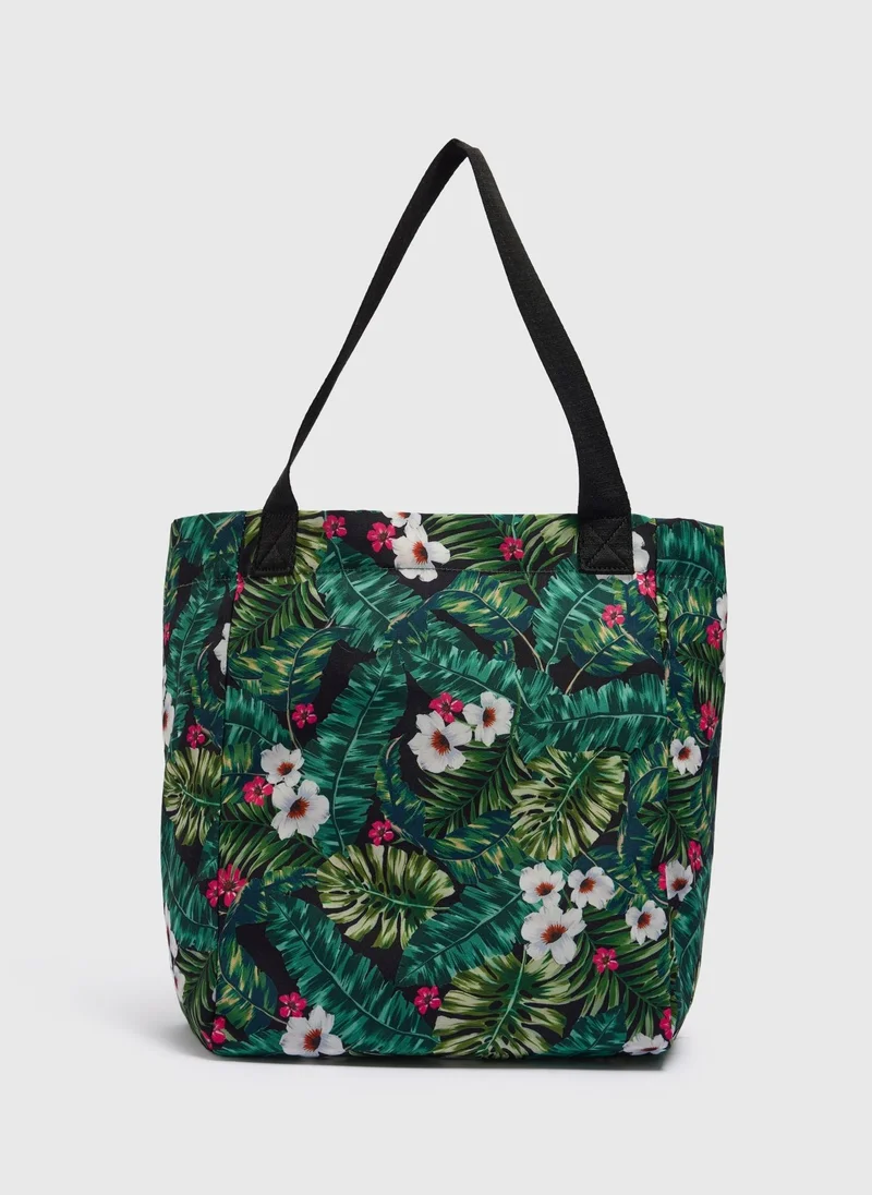 Matalan Green Tropical Floral Beach Bag