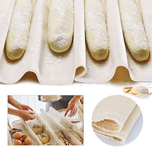 AYCCNH Stainless Steel Perforated French Baguette Bread Pan 3 Waves Toaster Oven Baking Tray (15"x10") with Large Bread Proofing Cloth (17.7" x 30.3") - Image 3