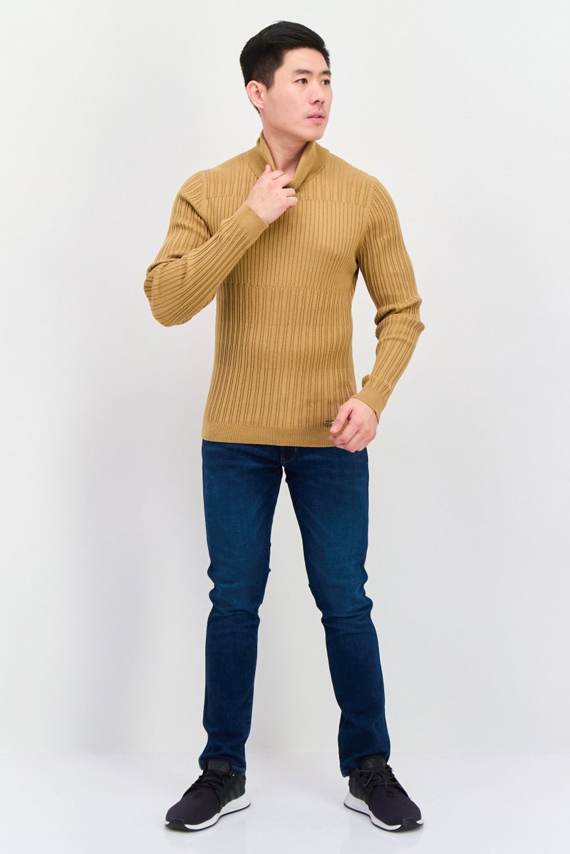 HUGO BOSS Men Turtle Neck Ribbed Sweatshirt, Tan  - Image 3