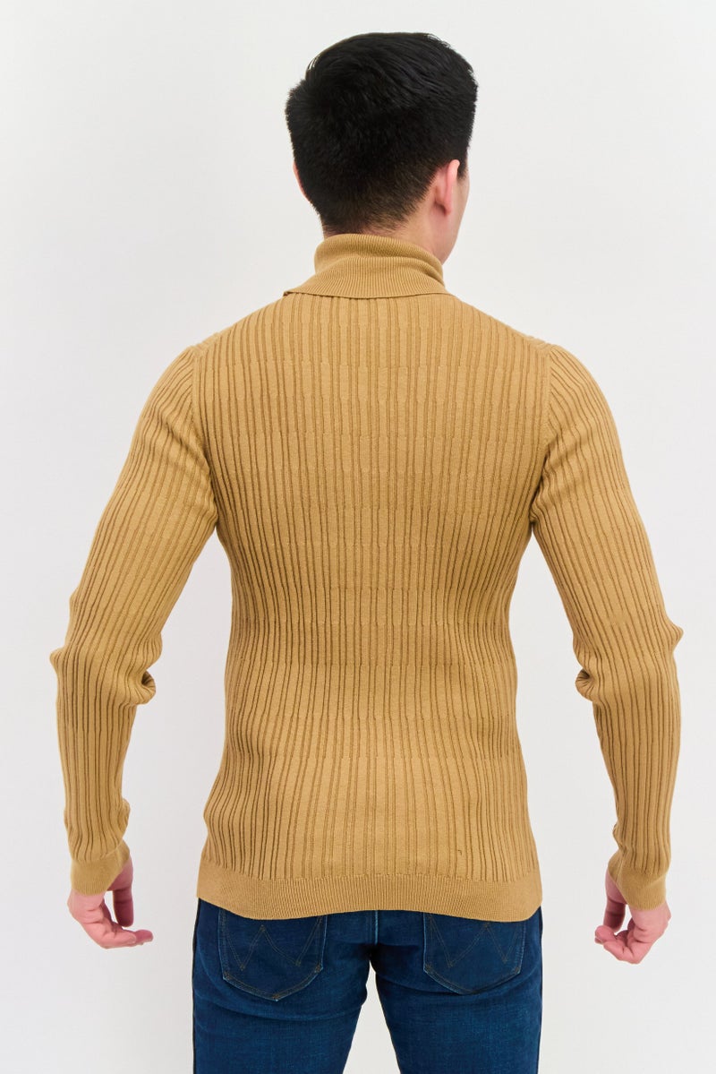 HUGO BOSS Men Turtle Neck Ribbed Sweatshirt, Tan  - Image 2