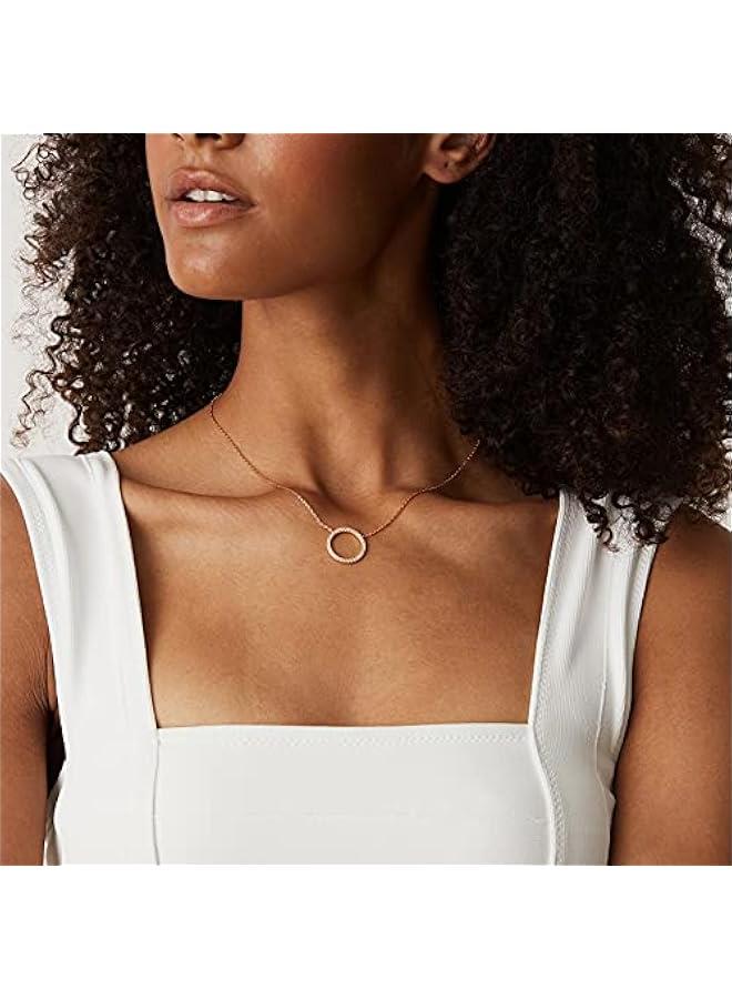 PAVOI 14K Gold Plated Circle CZ Solitaire Necklace | Elegant Bezel Pendant | Dainty Cubic Zirconia Halo Choker Necklaces for Women - Image 2