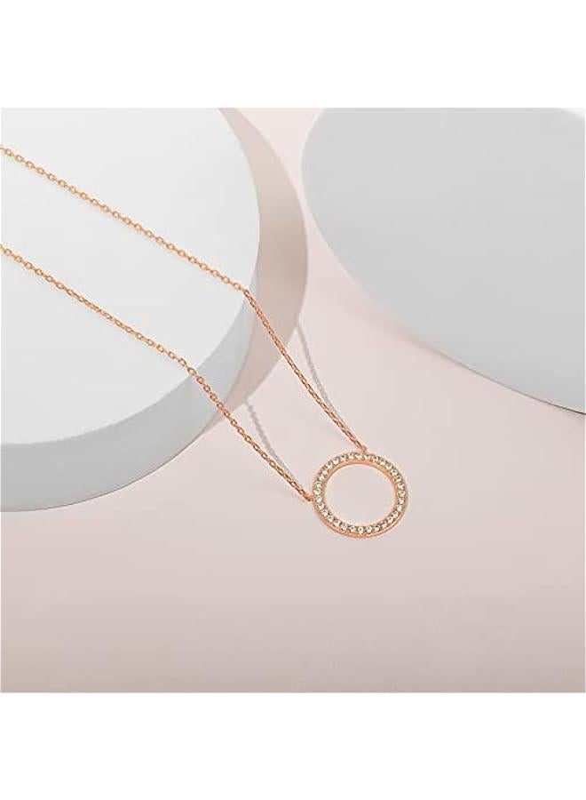 PAVOI 14K Gold Plated Circle CZ Solitaire Necklace | Elegant Bezel Pendant | Dainty Cubic Zirconia Halo Choker Necklaces for Women - Image 3