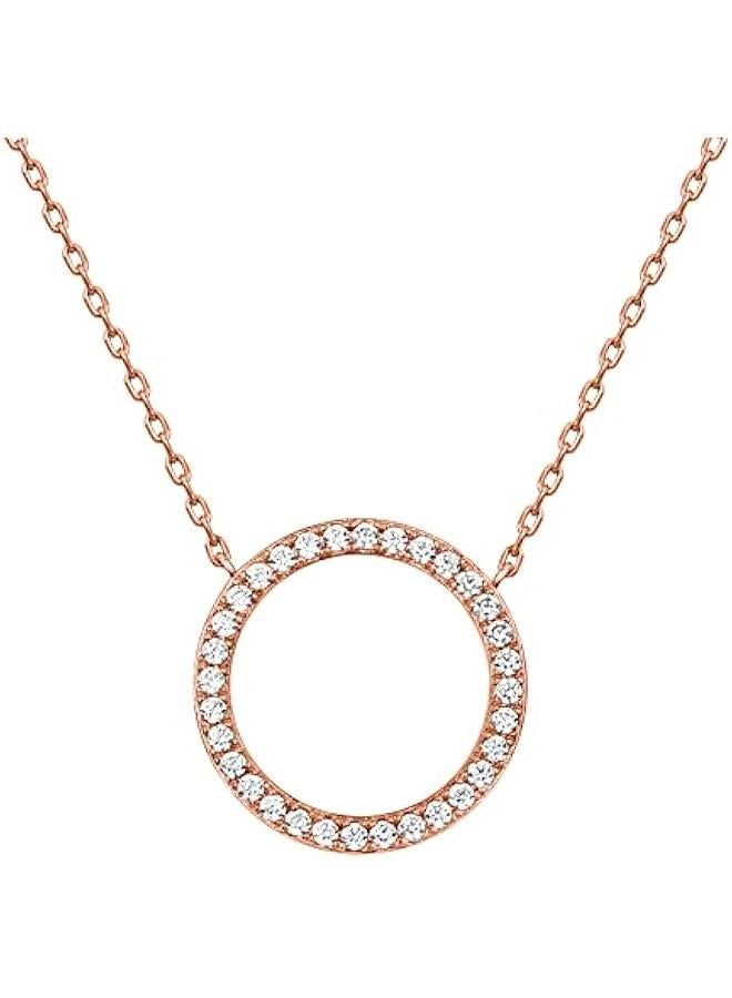 PAVOI 14K Gold Plated Circle CZ Solitaire Necklace | Elegant Bezel Pendant | Dainty Cubic Zirconia Halo Choker Necklaces for Women - Image 1