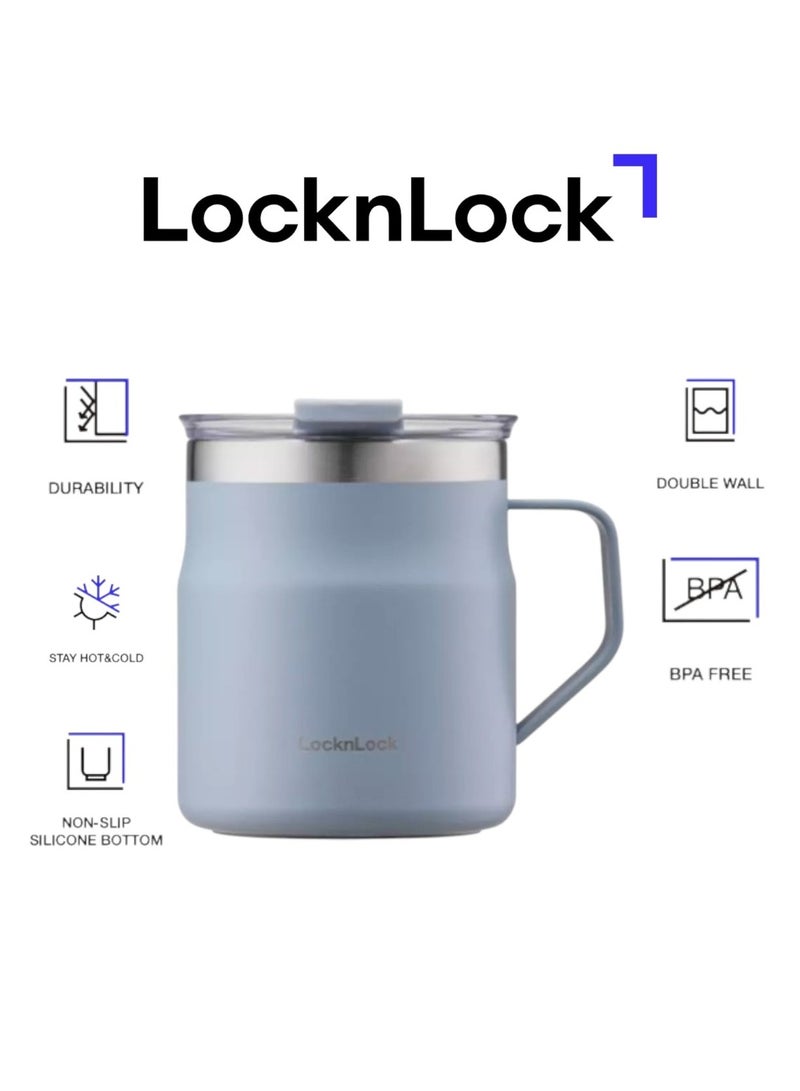 LOCK & LOCK LocknLock Metro Mug 355ml Sky Blue Double Wall Stainless Steel Insulated Travel Mug, Spill Resistant Leakproof Lid, BPA Free Coffee Cup with Handle for Hot & Cold Drinks - Image 1
