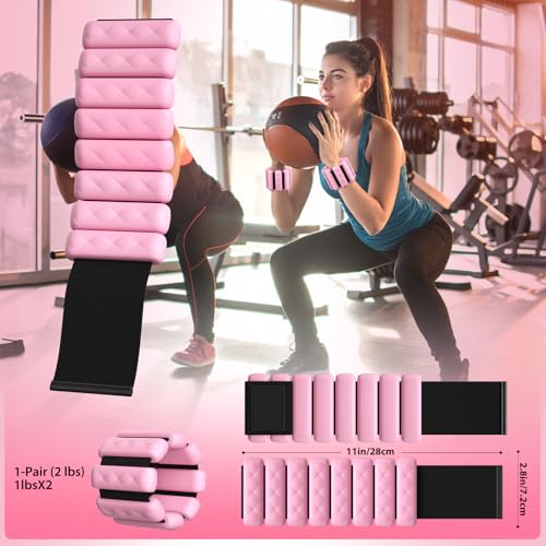 PENOMO Pilates Wrist and Ankle Weights for Women - Adjustable Weighted Bangles for Men, 2 lbs Weighted Arm Bands Foot Leg Weights for Walking, Yoga, Training, Exercise, Running, Set of 2 (1LB Each) (Pink1) - Image 2