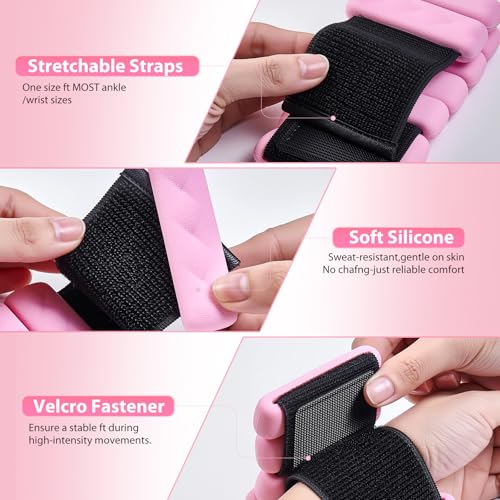 PENOMO Pilates Wrist and Ankle Weights for Women - Adjustable Weighted Bangles for Men, 2 lbs Weighted Arm Bands Foot Leg Weights for Walking, Yoga, Training, Exercise, Running, Set of 2 (1LB Each) (Pink1) - Image 5
