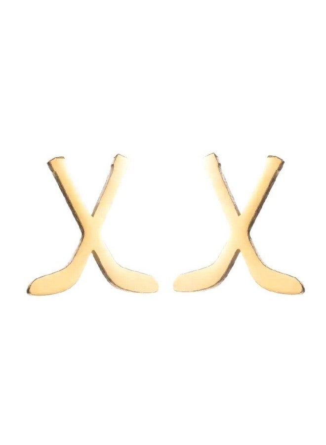 Mall of Style Ice Hockey Accessories For Moms - Ice Hockey Earrings - Steel Hockey Studs (Ice Hockey - Gold) - Image 1