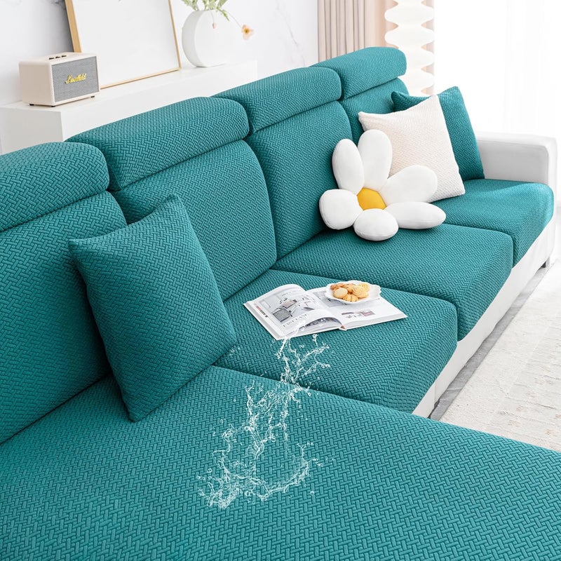 Smiry Waterproof Couch Cushion Covers Stretch Jacquard Sectional Couch Covers L Shape Chaise Lounge Sofa Slipcover Washable Elastic Furniture Protector for Pets Kid XLChaise CoverPeacock Green