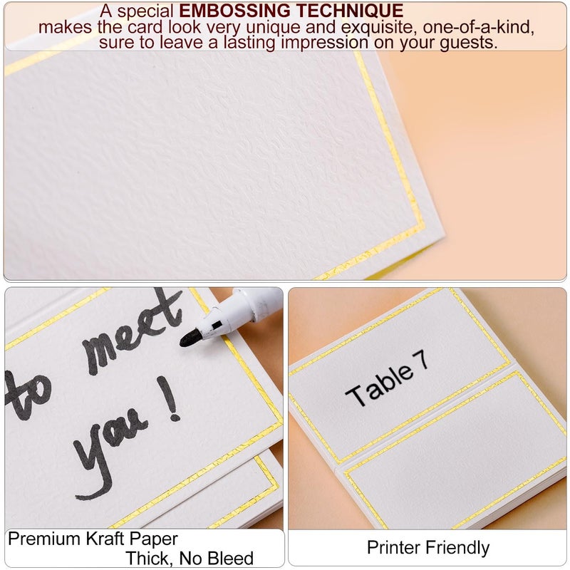 Toncoo 60Pcs Premium Place Cards, Small Table Cards with Gold Foil Border, 2" x 3.5" Tent Card, Escort Card, Name Card, Wedding Place Cards for Wedding, Table, Dinner Parties, Seating Cards - Image 3