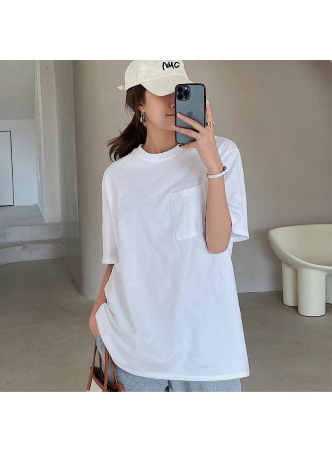 Song Feng Ya Mid-length White Cotton Short-sleeved T-shirt Women's Trendy Loose Thin Round Neck Base Shirt Women's Inner New Style 