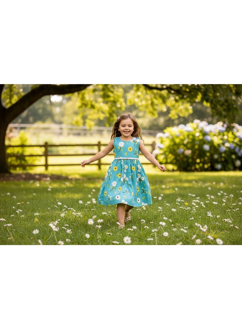 فستان بناتي مبطن من الداخل بلا أكمام برقبة دائرية - Image 1