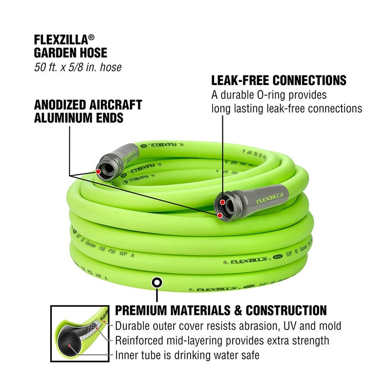 Flexzilla Garden Hose 5/8 in. x 50 ft, Heavy Duty, Lightweight, Durable, ZillaGreen - HFZG550YW-E - Image 4