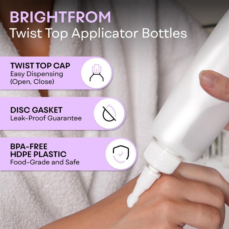 BRIGHTFROM Twist Top Applicator Bottles, Squeeze 8 OZ Empty Plastic Bottles, Refillable, Open/Close Nozzle - Hair Coloring/Multi Purpose (Pack of 2) - Image 2