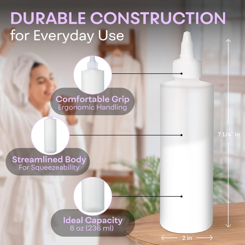 BRIGHTFROM Twist Top Applicator Bottles, Squeeze 8 OZ Empty Plastic Bottles, Refillable, Open/Close Nozzle - Hair Coloring/Multi Purpose (Pack of 2) - Image 3