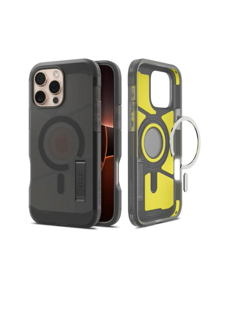 سبايجن غطاء حماية Tough Armor MagFit AI لهاتف iPhone 16 Pro Max مع حامل (2024) - أسود فاتح - Image 1