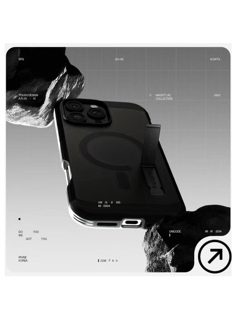 سبايجن غطاء حماية Tough Armor MagFit AI لهاتف iPhone 16 Pro Max مع حامل (2024) - أسود فاتح - Image 3