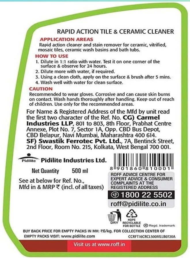 Roff Cera Tile Cleaner,500 ml Rapid Action Tile, Concentrated Liquid for Tough Stains,Multi-surface Floor and Tile Cleaner -(Roff Tile Cleaner) - Image 2