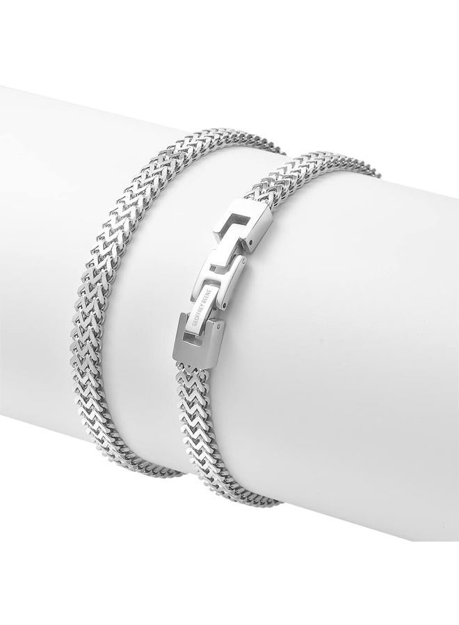Geoffrey Beene Men's Stainless Steel Double Franco Chain Bracelet with Extension (Silver, 9.5") - Image 4
