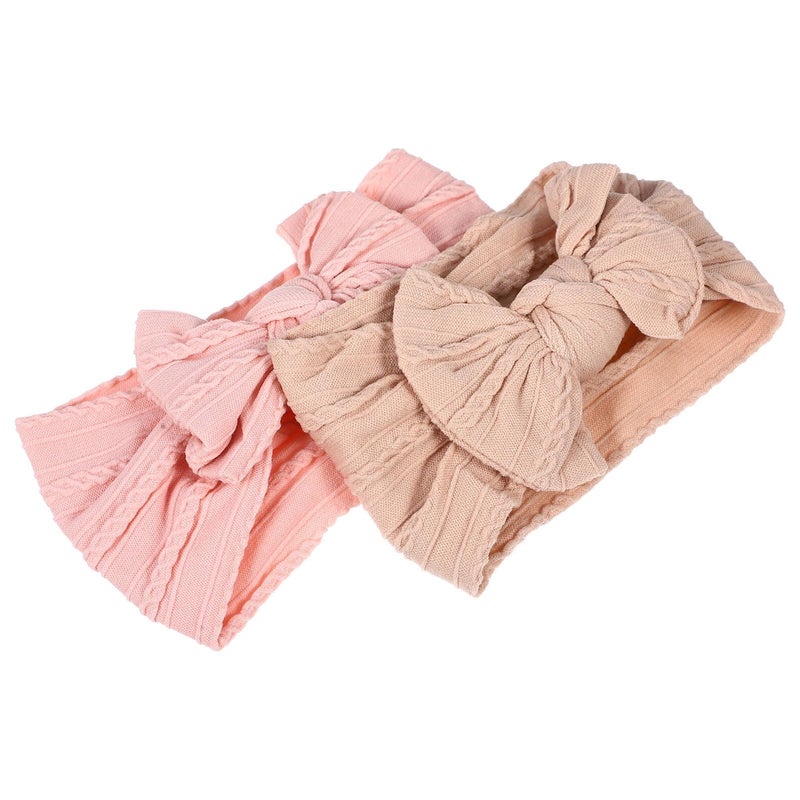 2Pcs Adjustable Nylon Hair Bows For Babies And Kids In Pink And Khaki - Image 2