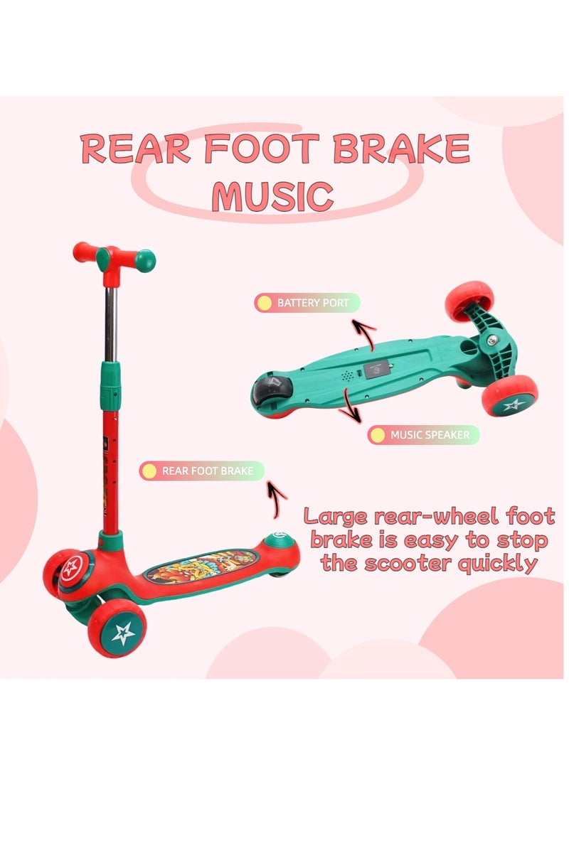 إيزي فيتشور سكوتر إيزي فيوتشر للأطفال بمقبض قابل للطي وتعديل الارتفاع وعجلات بولي يوريثان LED وفرامل خلفية وموسيقى للأطفال من عمر 3 إلى 8 سنوات - Image 3