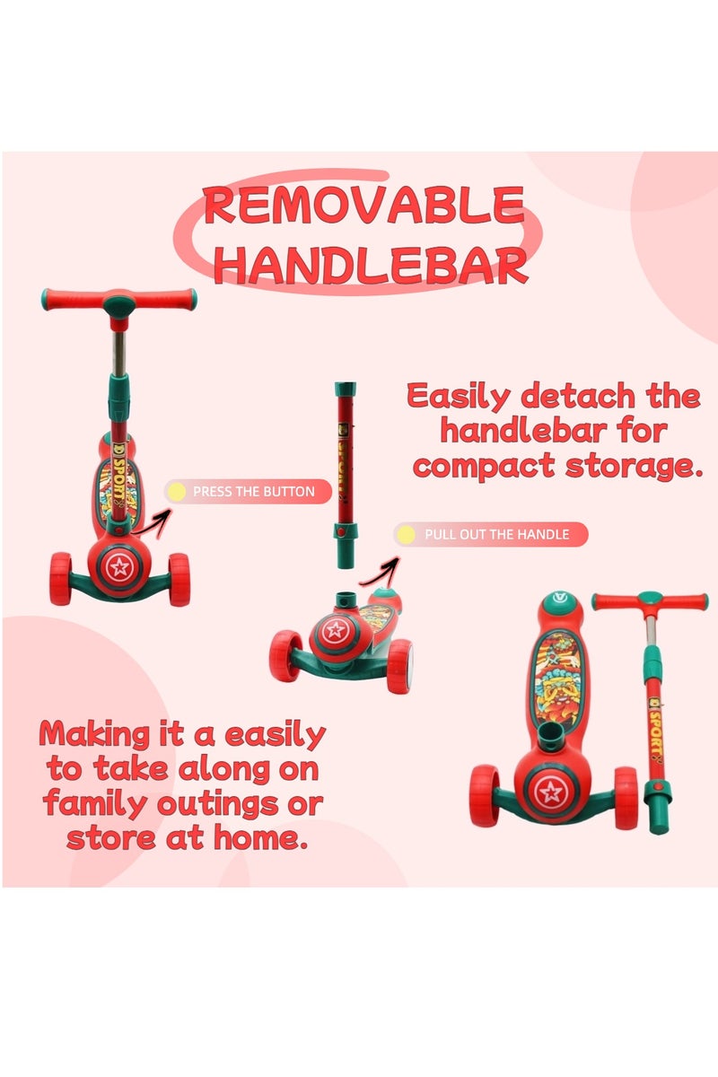 إيزي فيتشور سكوتر إيزي فيوتشر للأطفال بمقبض قابل للطي وتعديل الارتفاع وعجلات بولي يوريثان LED وفرامل خلفية وموسيقى للأطفال من عمر 3 إلى 8 سنوات - Image 2