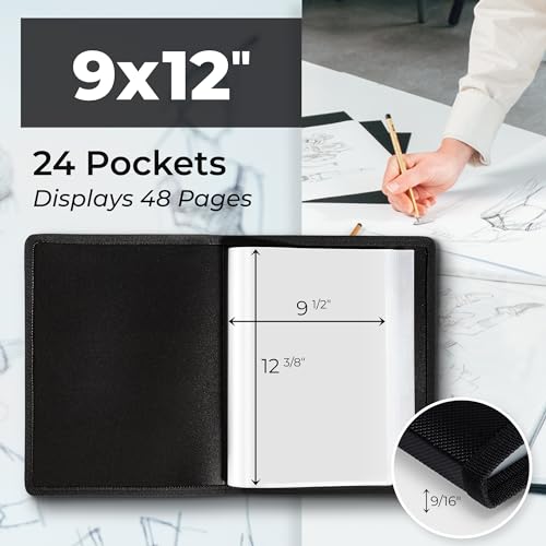 Dunwell محفظة فنون دونويل 9x12 (عبوة 3، أسود) ، تشمل ورق التركيب، محفظة فنون للأعمال الفنية، مجلد فنون 9 x 12، 24 جيب عرض 48 صفحة، كتاب تقديم بولي خالي من الحمض - Image 2